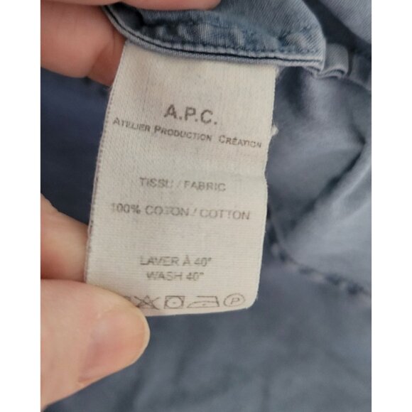 A.P.C APC Womens Blue Chambray top size Medium long sleeve Clean Girl Minimalist - Picture 7 of 7